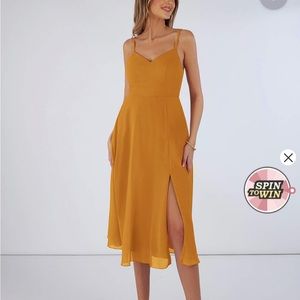 AZAZIE CLARISSA A-Line Chiffon Tea-Length Dress Butterscotch size 16 NEVER WORN